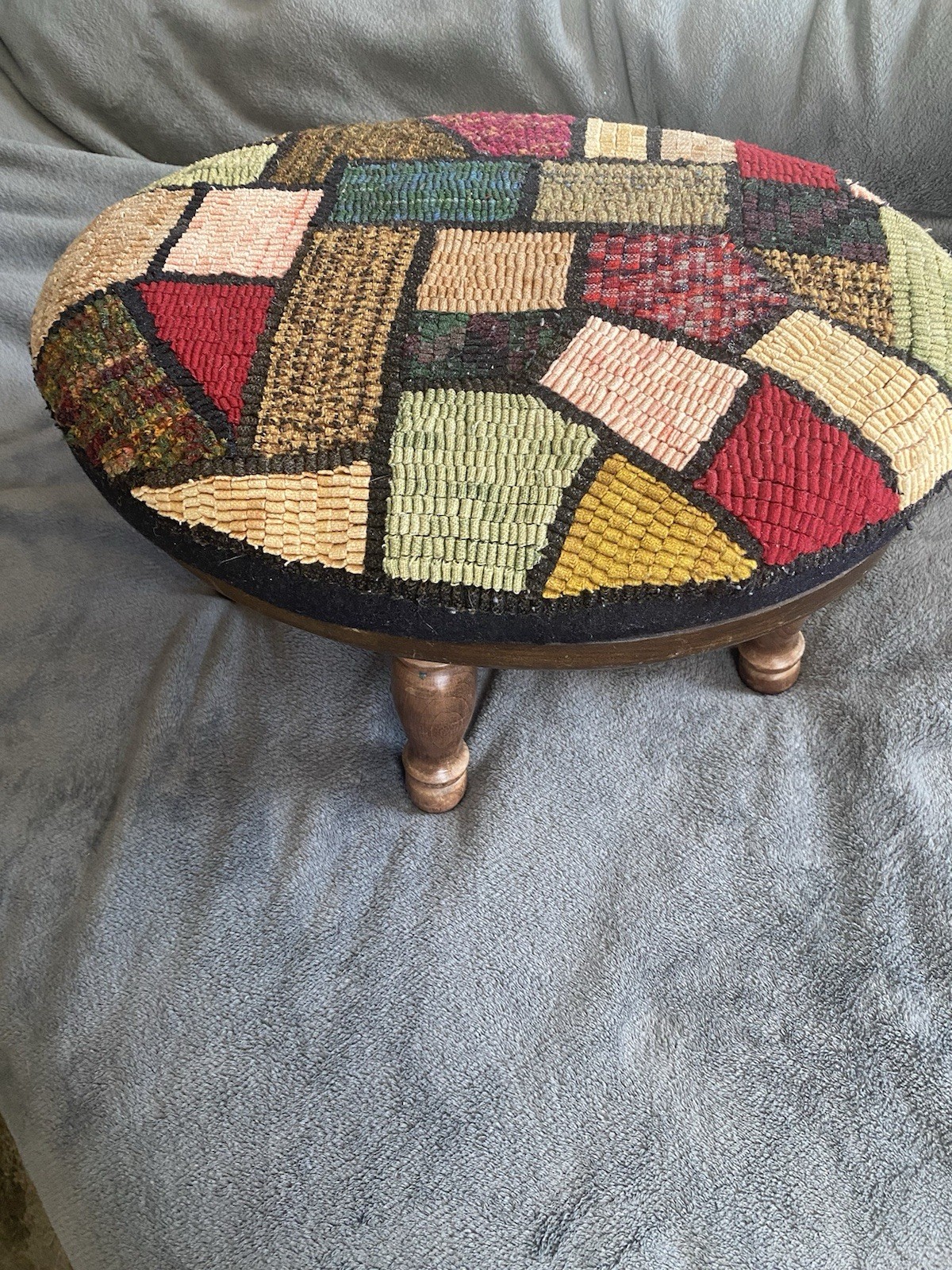 Vtg. RETRO MCM Multicolor Patches Ottoman Foot Stool 4 Legs