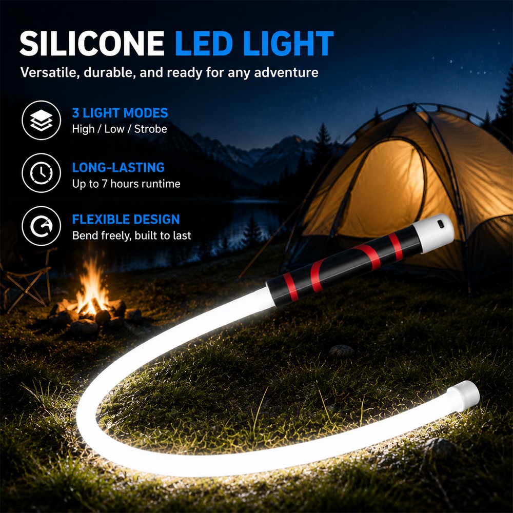 76cm Flexible LED Flashlight Stick Bendable Work Light With 3 Brightness Modes