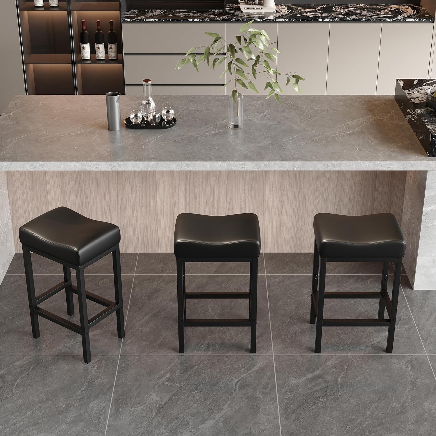 30 Inch Bar Stools Set of 2 Counter Height Bar Stools W/ Soft Leather Seat 300LB