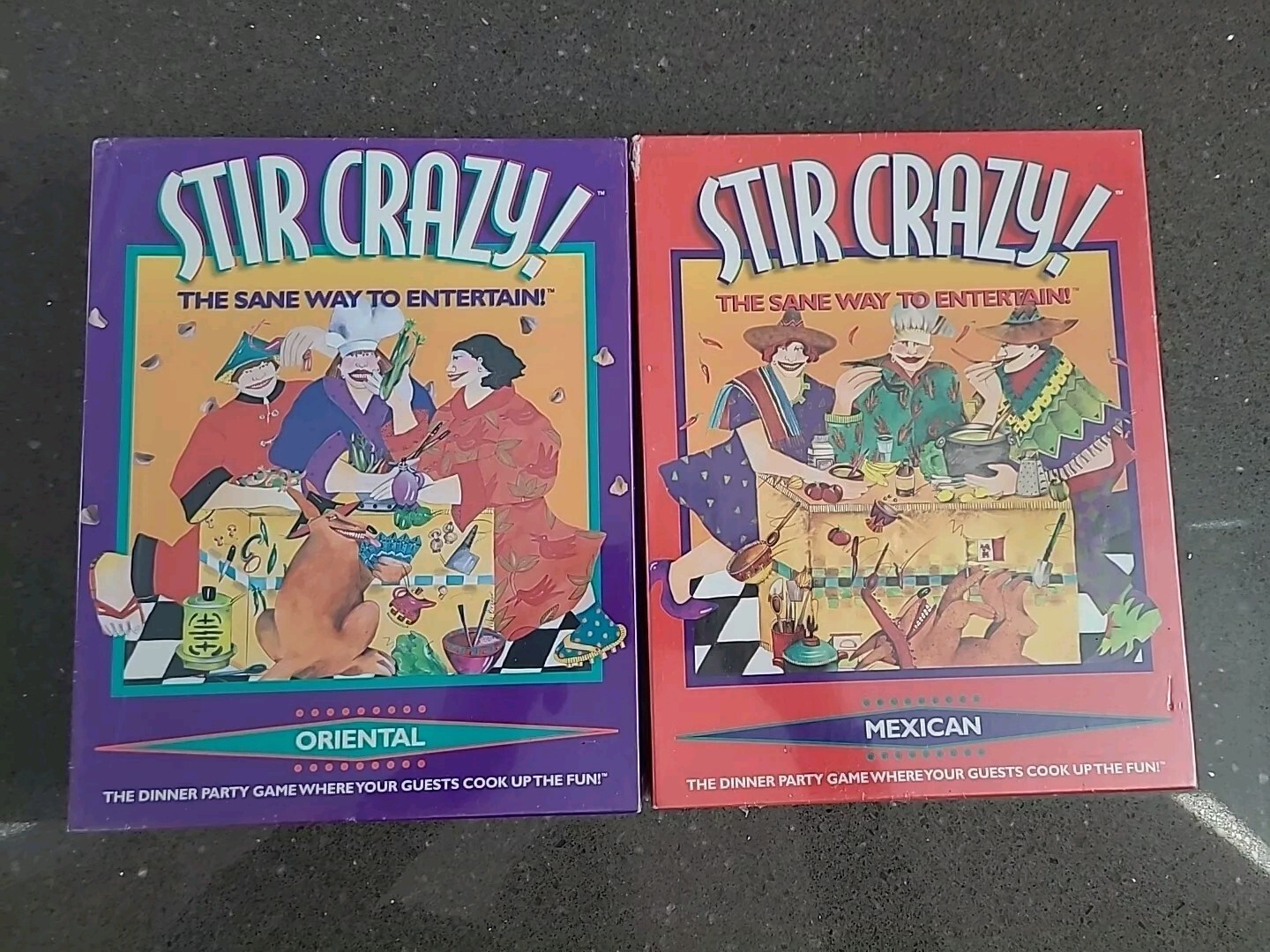 1996 STIR CRAZY DINNER PARTY GAME MEXICAN AND ORIENTAL DECIPHER INC. BOTH NEW!