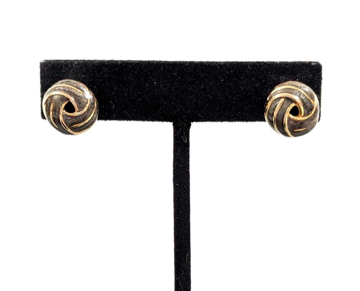 VTG Retro Gray Enamel Swirl Round Knot Pierced Stud Earrings
