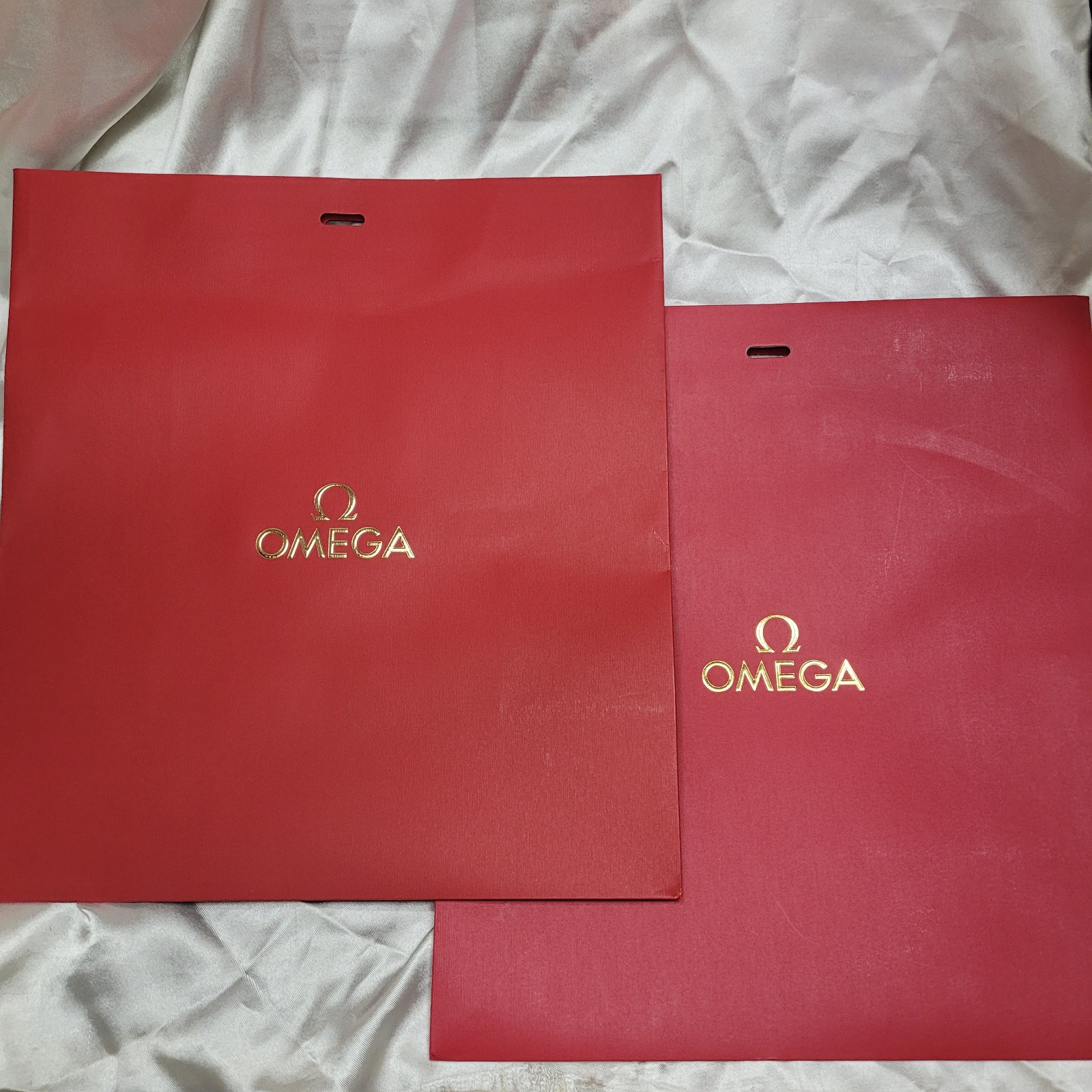 Lot 2 Genuine Omega WATCH PAPER SHOPPING GIFT BAG Red BAG 13X14.5 INCHES