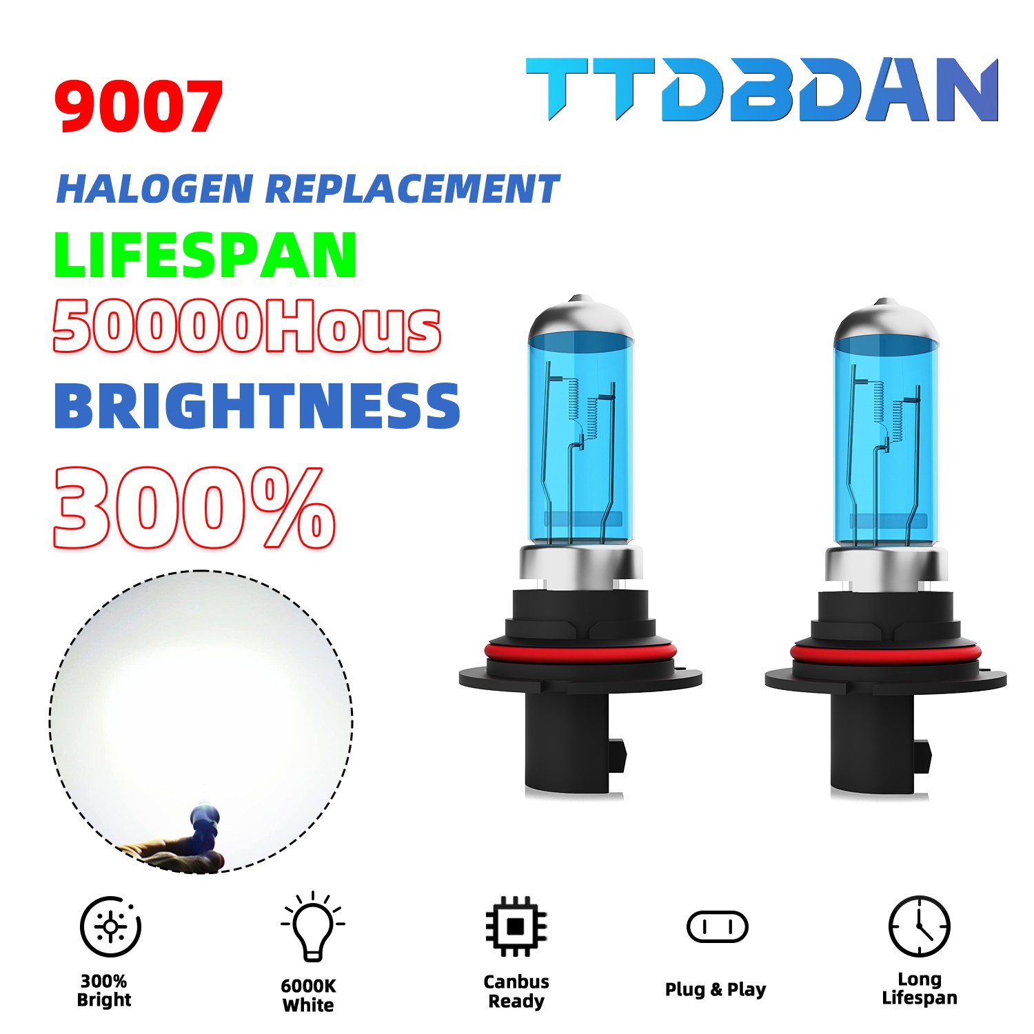 2PCS 9007 HB5 Warm White Halogen Headlight Bulb Kit High/Low Beam 300% Bright