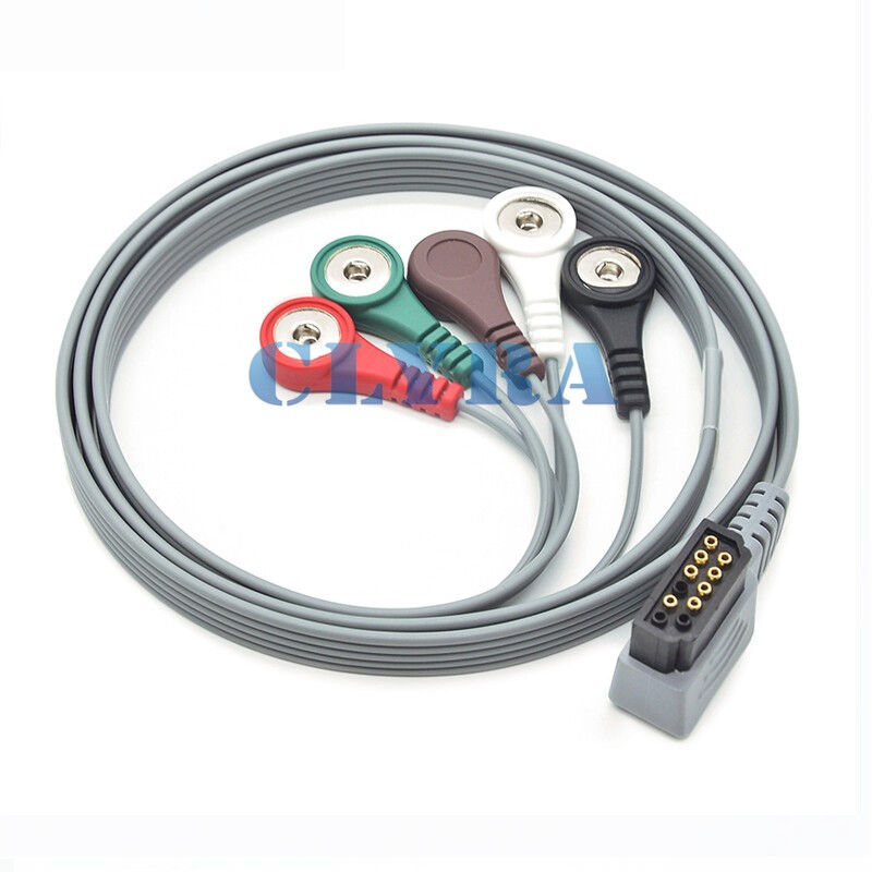 Compatible Philips DigiTrak XT ECG Cable 5Leads Snap Electrode Connector M4725A