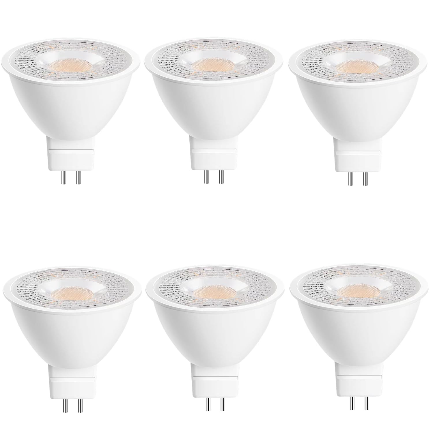 6-Pack MR16 GU5.3 LED Bulbs 5W 450LM 3000K White 38° 12-24V AC/DC Non-Dimmable