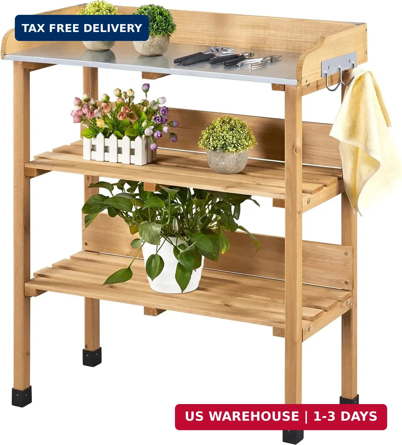 Yaheetech Outdoor Garden Potting Bench Table Wooden Horticulture Planting Worsta