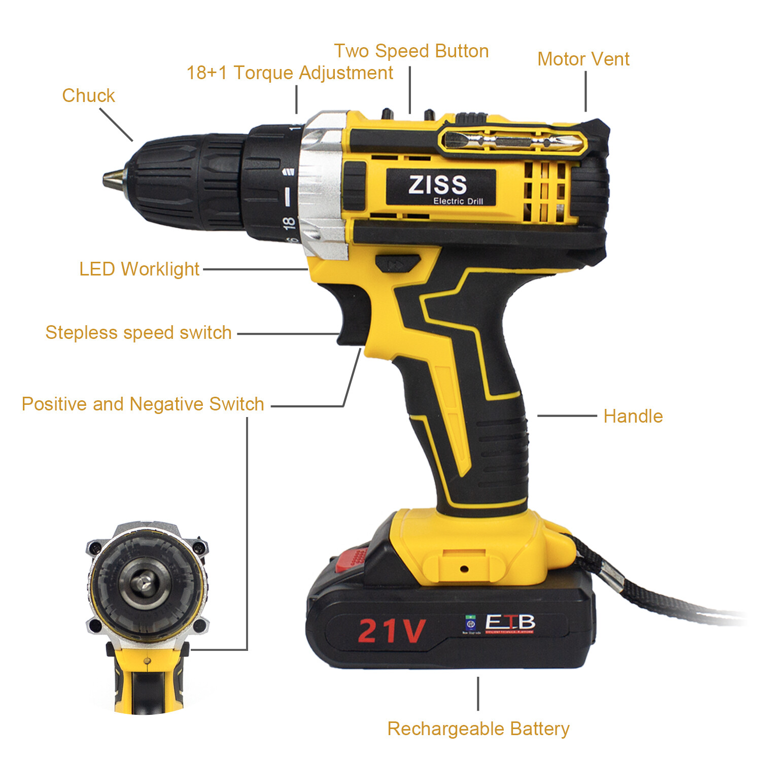 21V 34IN1 Electric Cordless Drill Impact Drill Combo Set with Battery & Charger