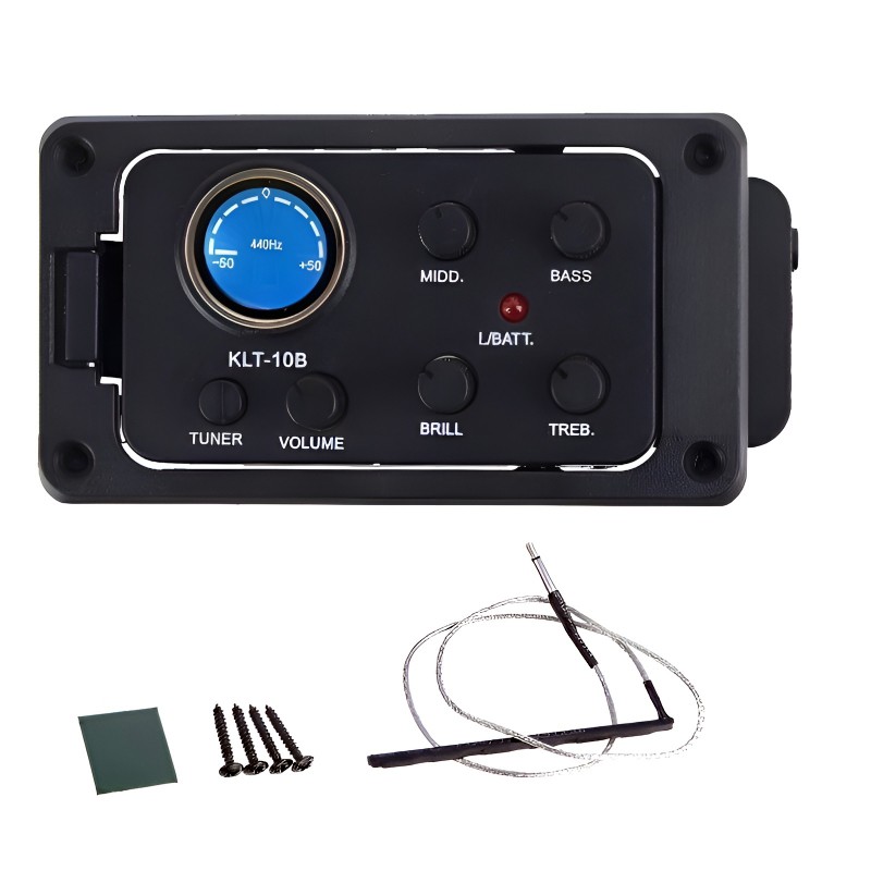 Acoustic Guitar Pickups 4-Bands EQ Tuner Preamp Piezo Pickup for Travel Guitar