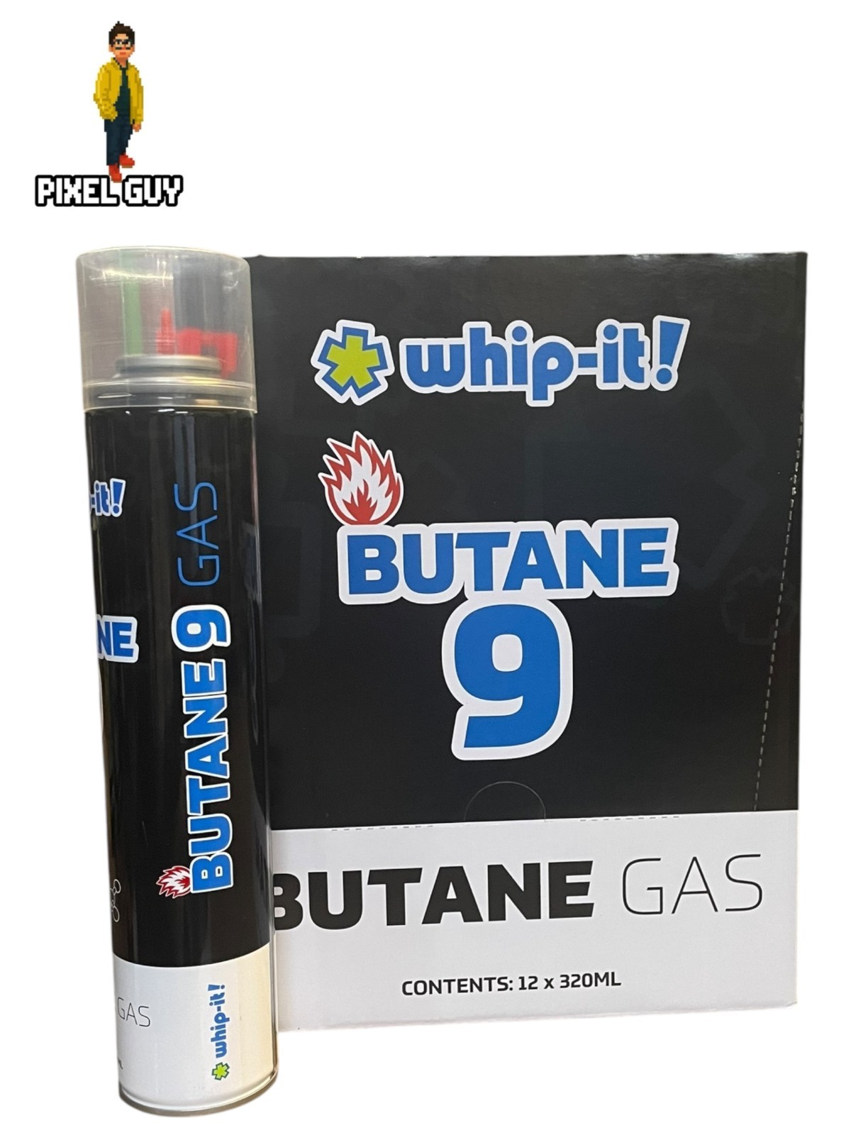 Pack of 12 Whip It! Purified Butane 9x With 5 Universal Plastic Tips 320ml Each