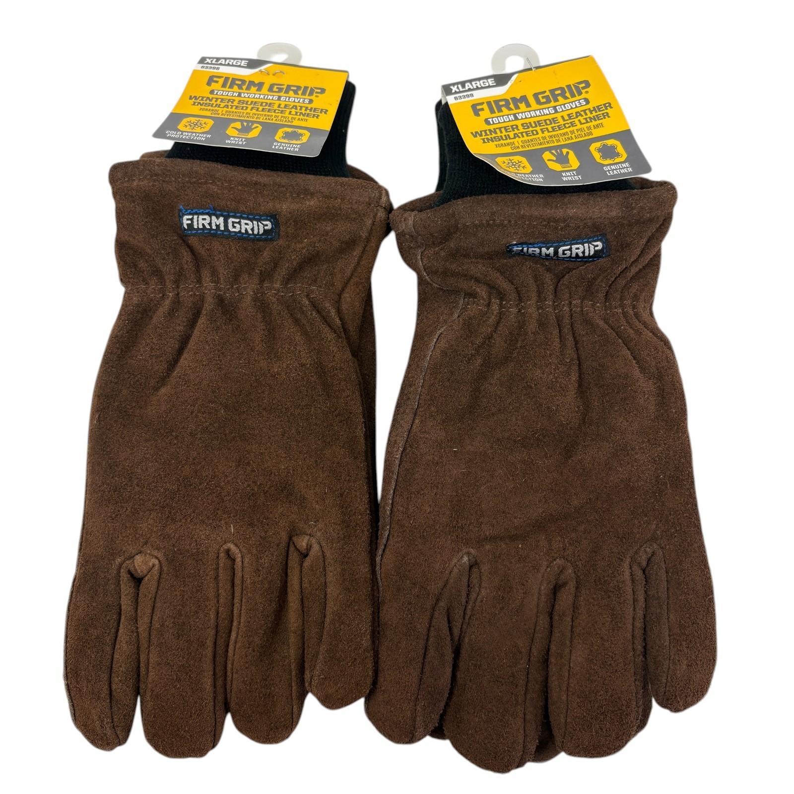 Lot Of 2 - XL FIRM GRIP Winter Suede Leather Work Gloves Insulated Fleece