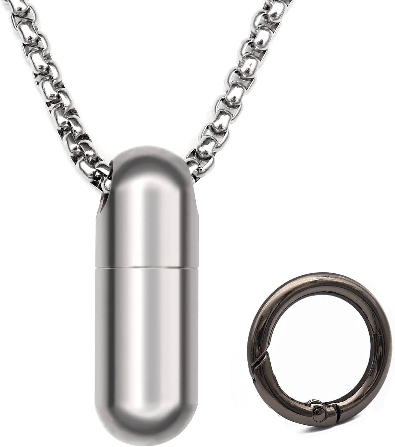Titanium Pill Box Necklace Waterproof Mini Pill Holder with 28 Inch Chain