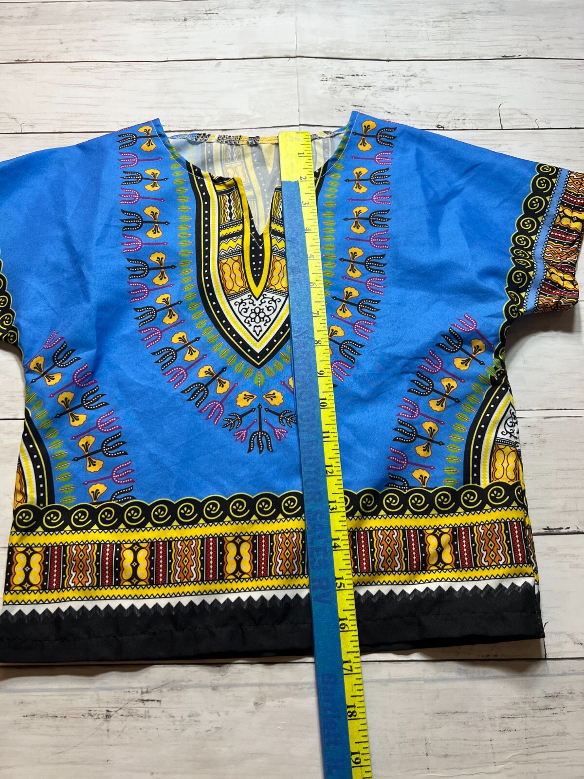 Handmade Boy’s Multi Printed Short Sleeve V-Neck Pullover Dashiki Shirt Size: 5T