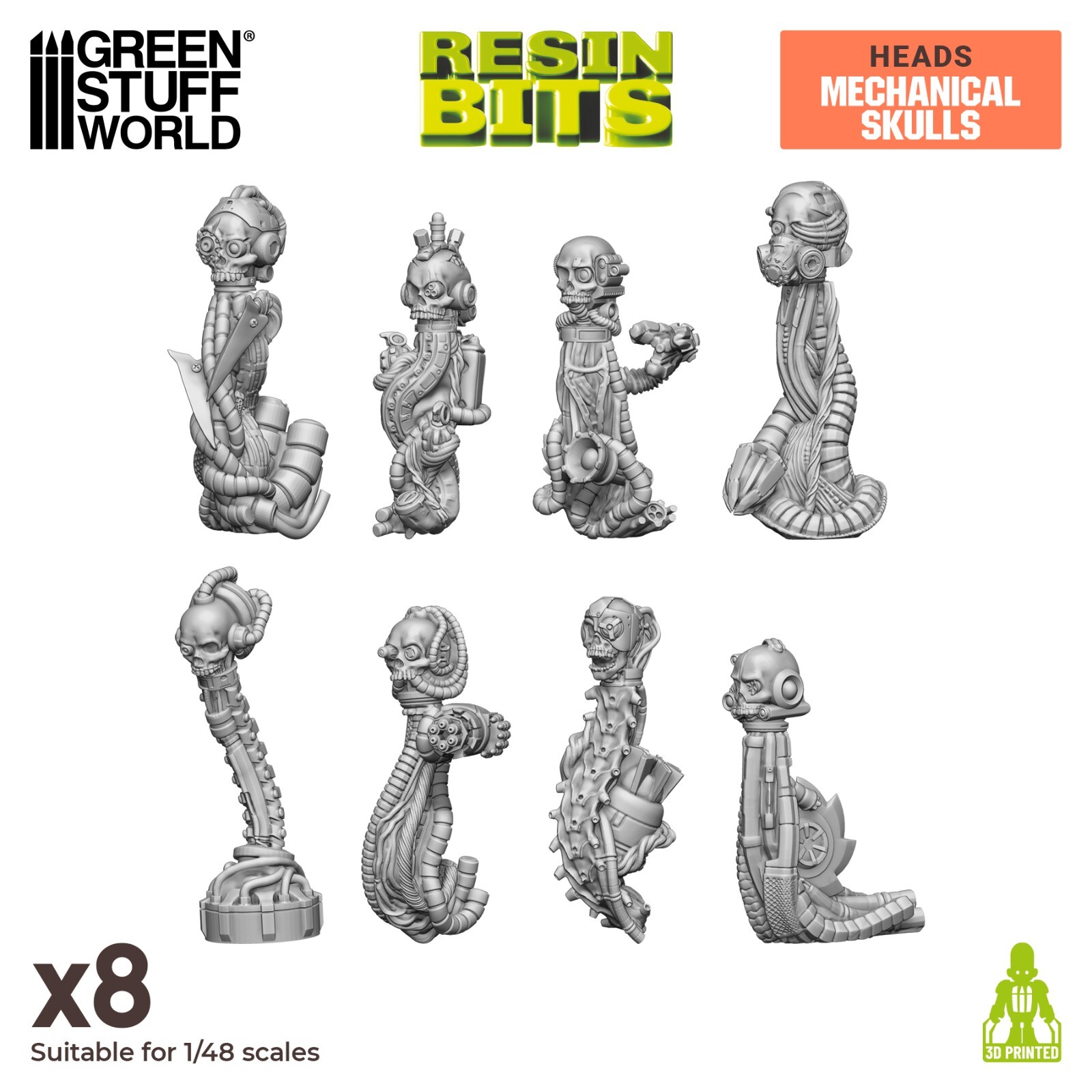 3D printed set - Mechanical Skulls - Scatter Scenery Miniature servocranes