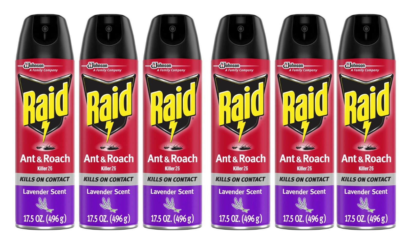 6 Pack Raid Ant & Roach Killer 26 Lavender - No Lingering Chemical Odor 17.5 Oz