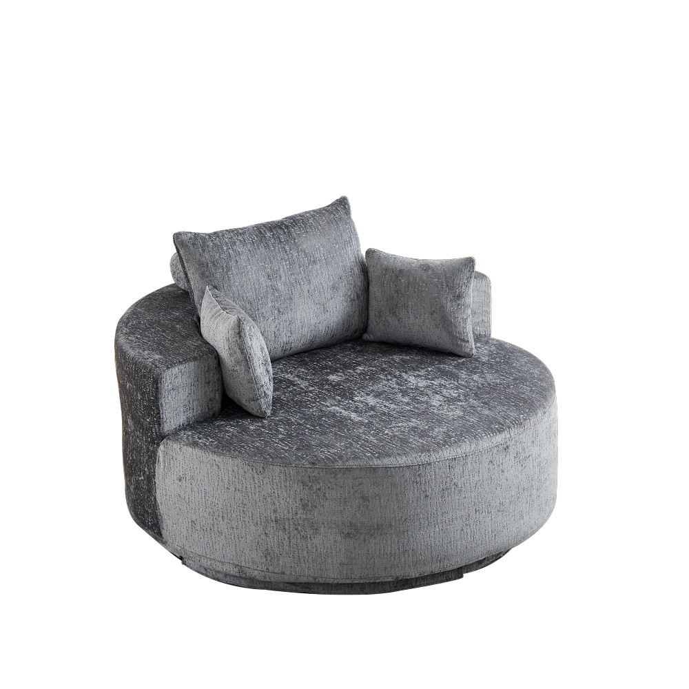 Chenille Foam Swivel Chair, 360° Rotating Modern Sleeper for Living Room, Grey