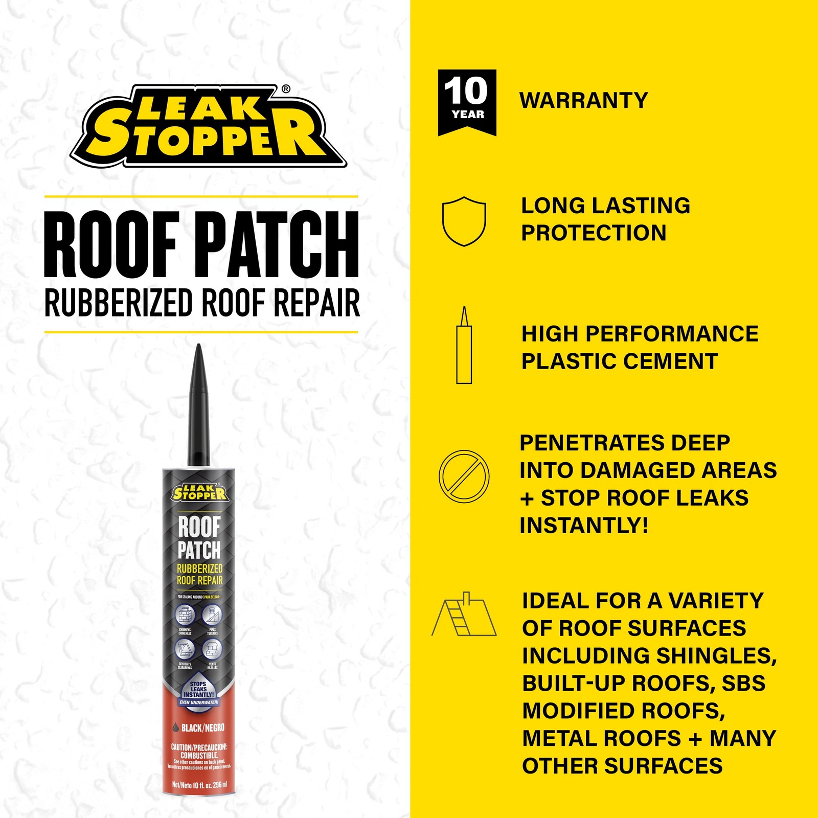 (2 pack) Leak Stopper Roof Patch, Black, 10 oz Tube