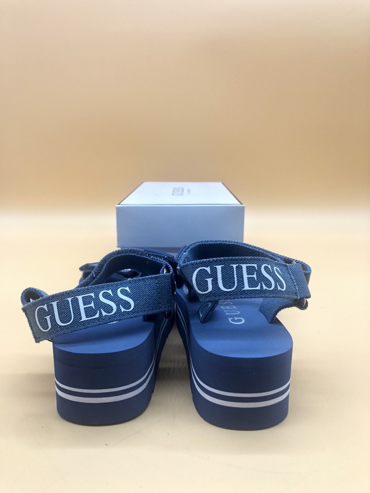 Guess Women's Avin Wedge Sandal Medium Blue Fabric Size 6M New in Box *