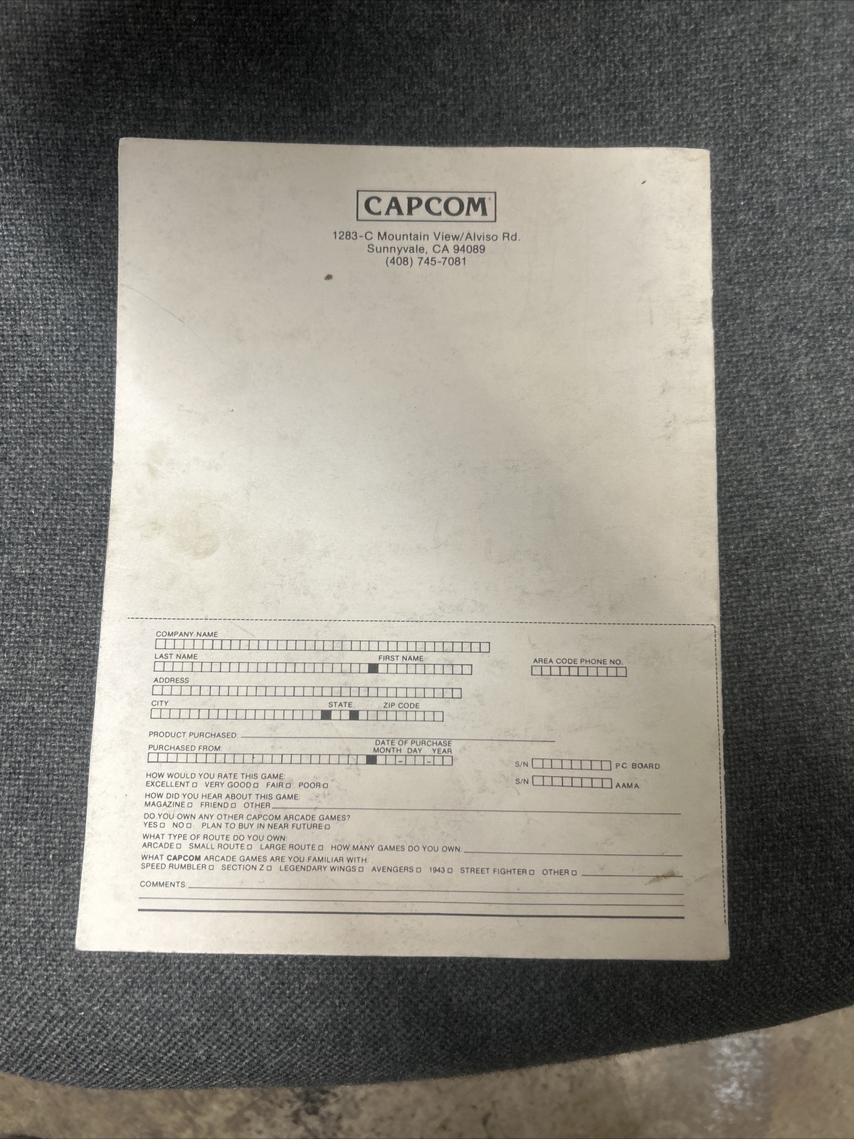Capcom BOWLING Arcade Video Game Manual - good used original