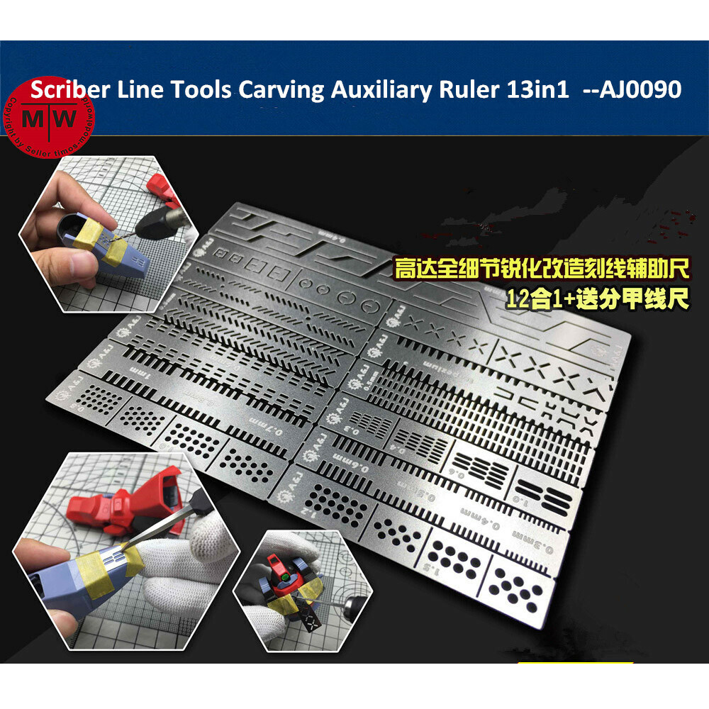 Alexen AJ0090 Scriber Line Tools Carving Auxiliary Ruler 13in1