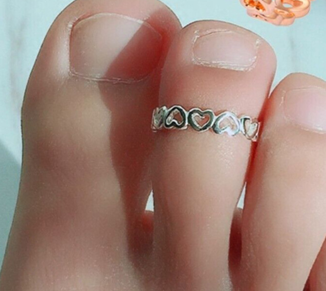 Solid Metal Heart Adjustable Toe Ring Valentine's Gift For Women's 925 SS