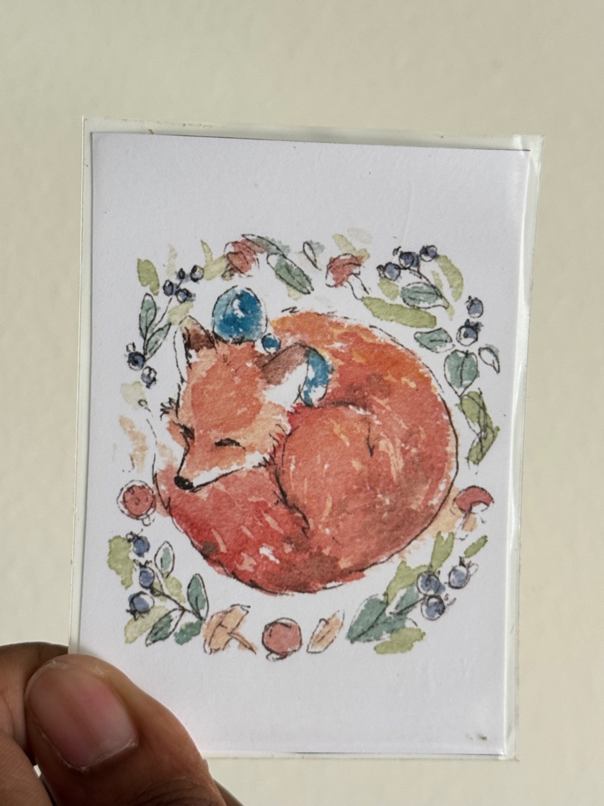ACEO PRINT watercolor painting woodland Fox sleeping Fabled Day