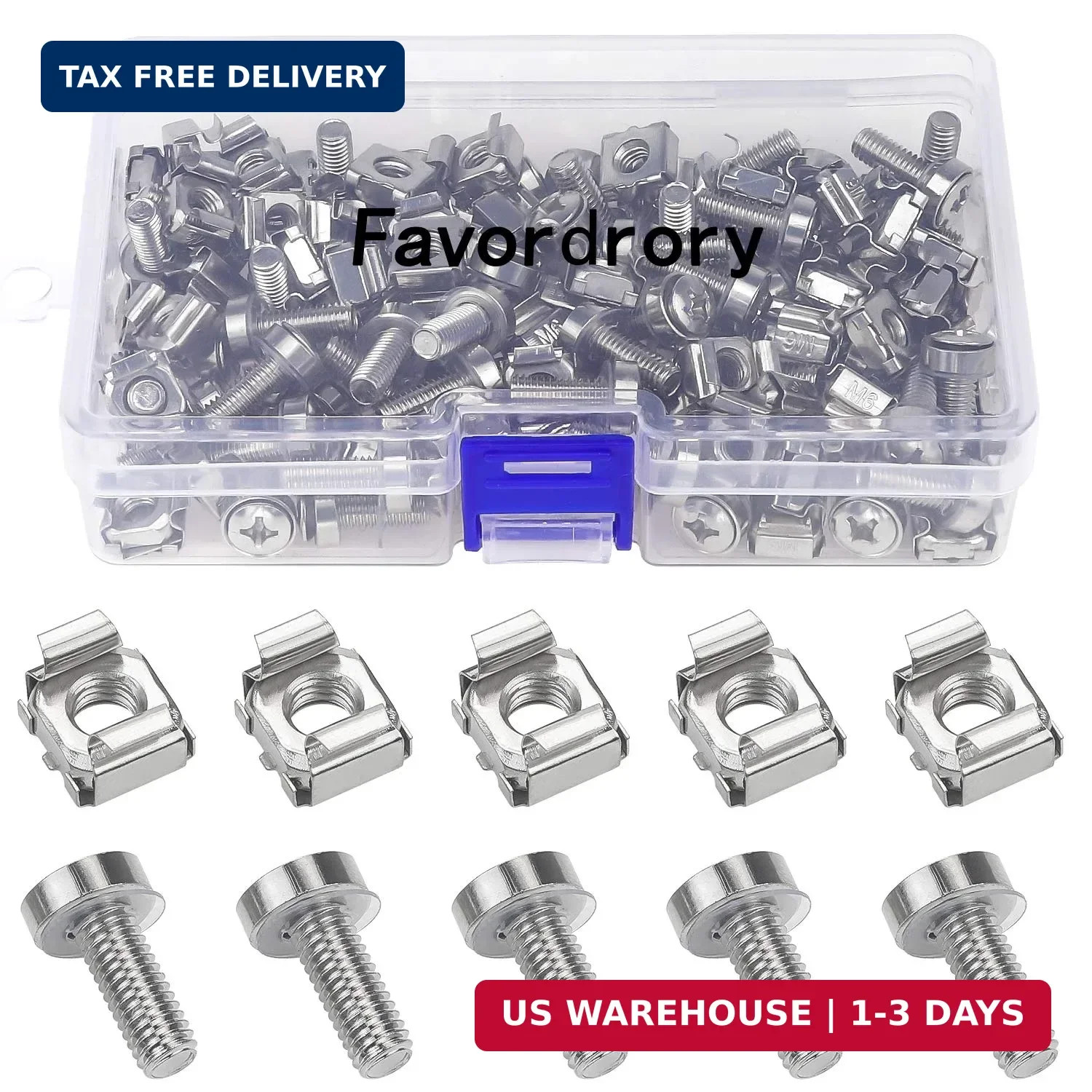 M6 x 20mm Rack Mount Cage Nuts, Screws and Washers (60 Pack, Carbon Steel, Silve