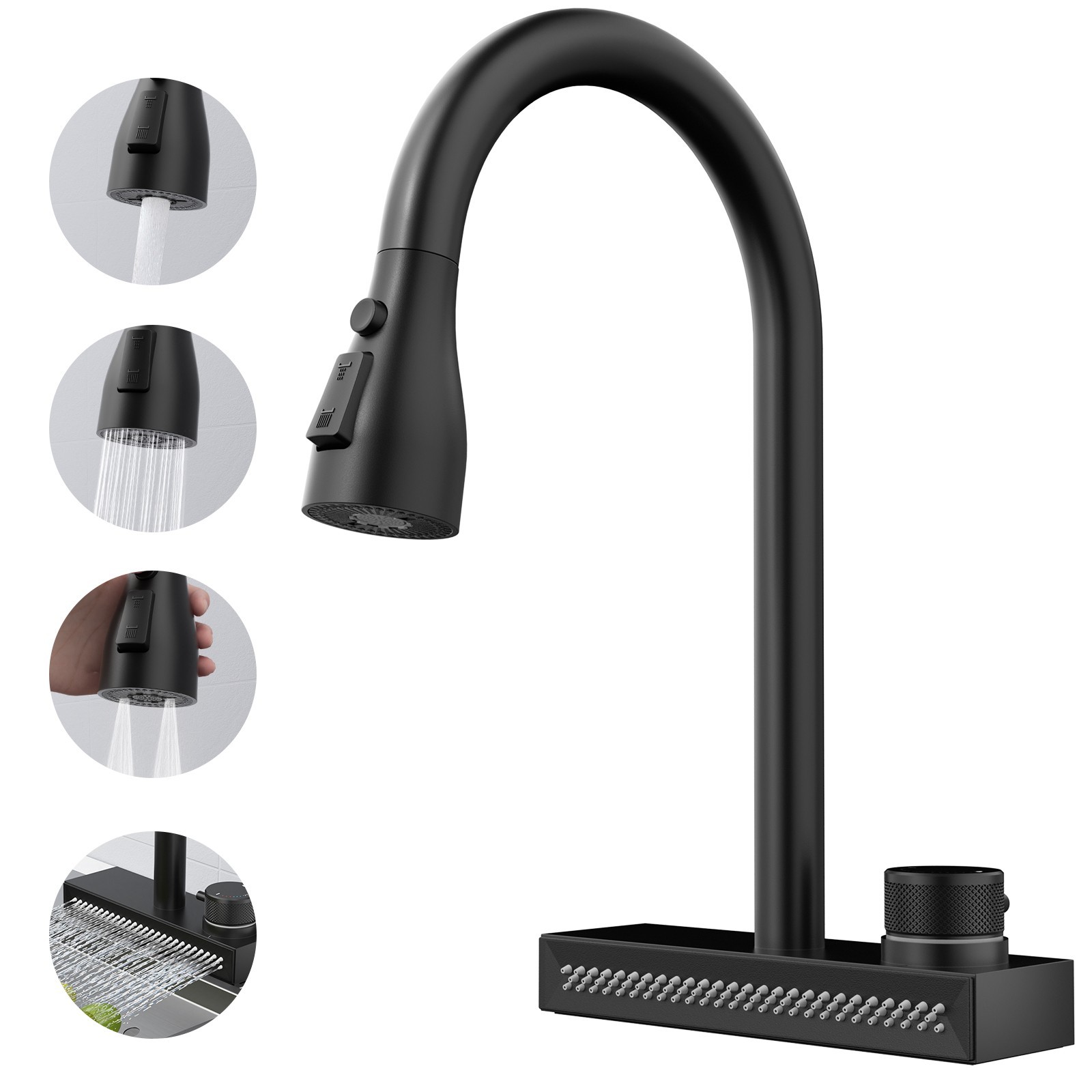 Black 3-function Pull-down Rain Kitchen Faucet