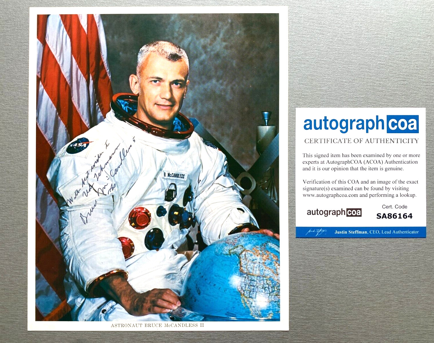 BRUCE McCANDLESS (†2017) Astronaut Signed NASA Autograph Card 20x25 COA ACOA
