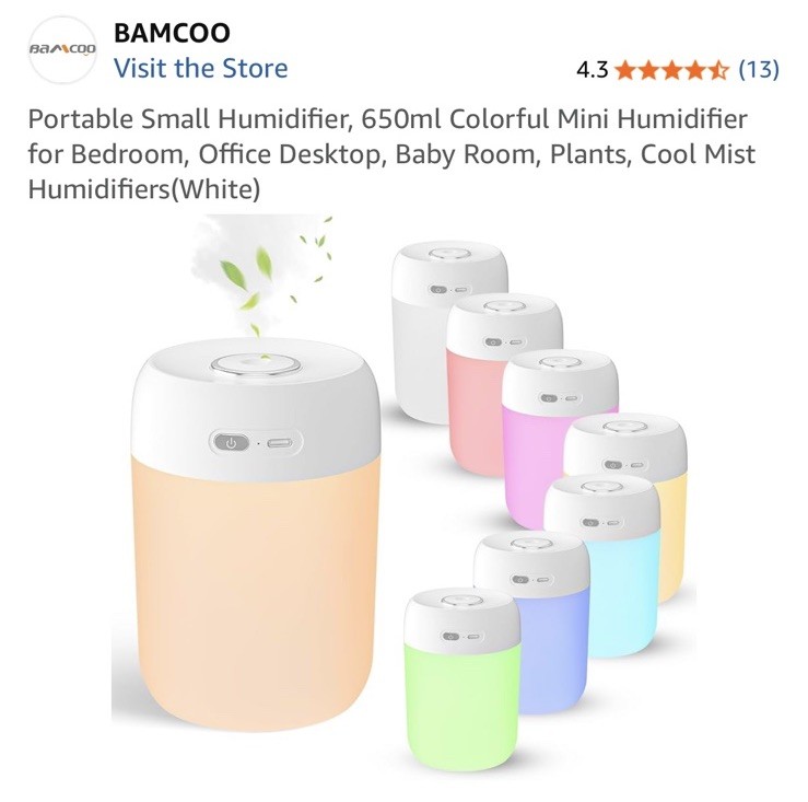 Portable Small Humidifier, 650ml Colorful Mini Humidifier for Bedroom, Office...
