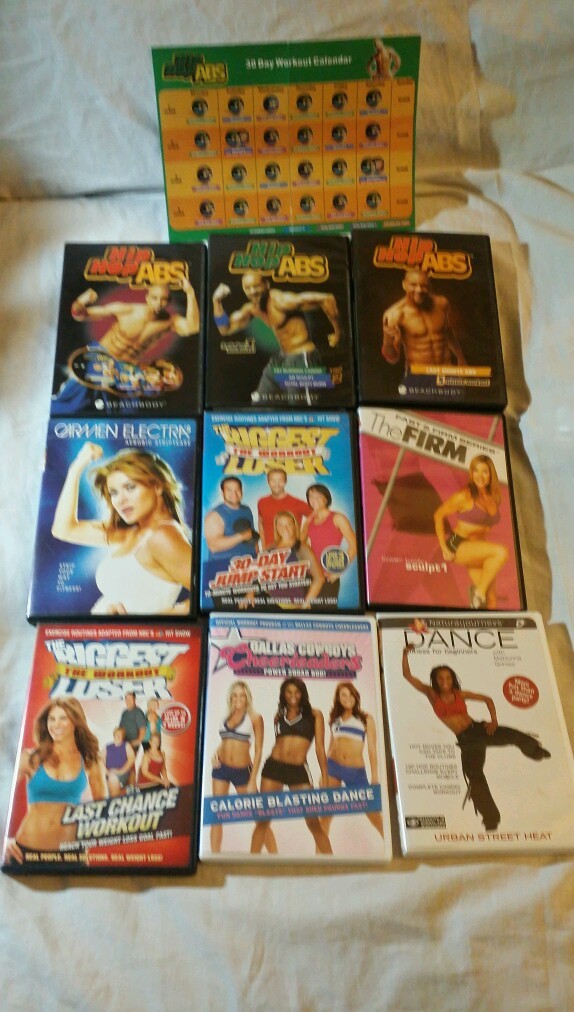 Lot of 13 workout DVD's in 9 various cases - "AS IS" Including Hip Hop Abs