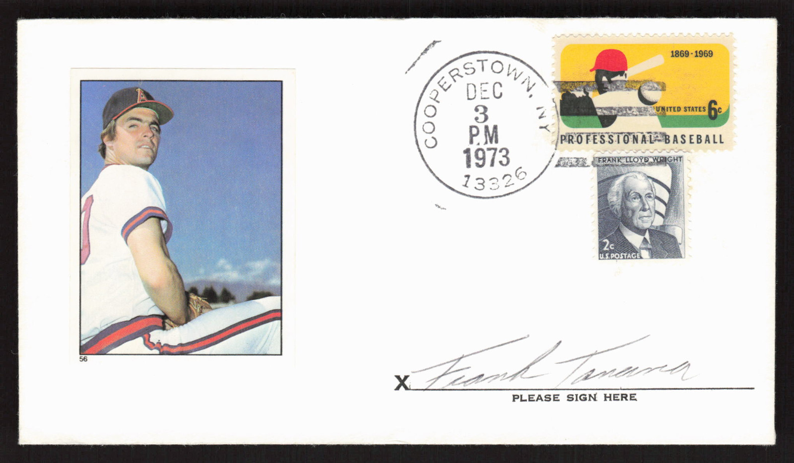 Frank Tanana Signed 1969 Baseball Stamp Envelope California Angels Autograph