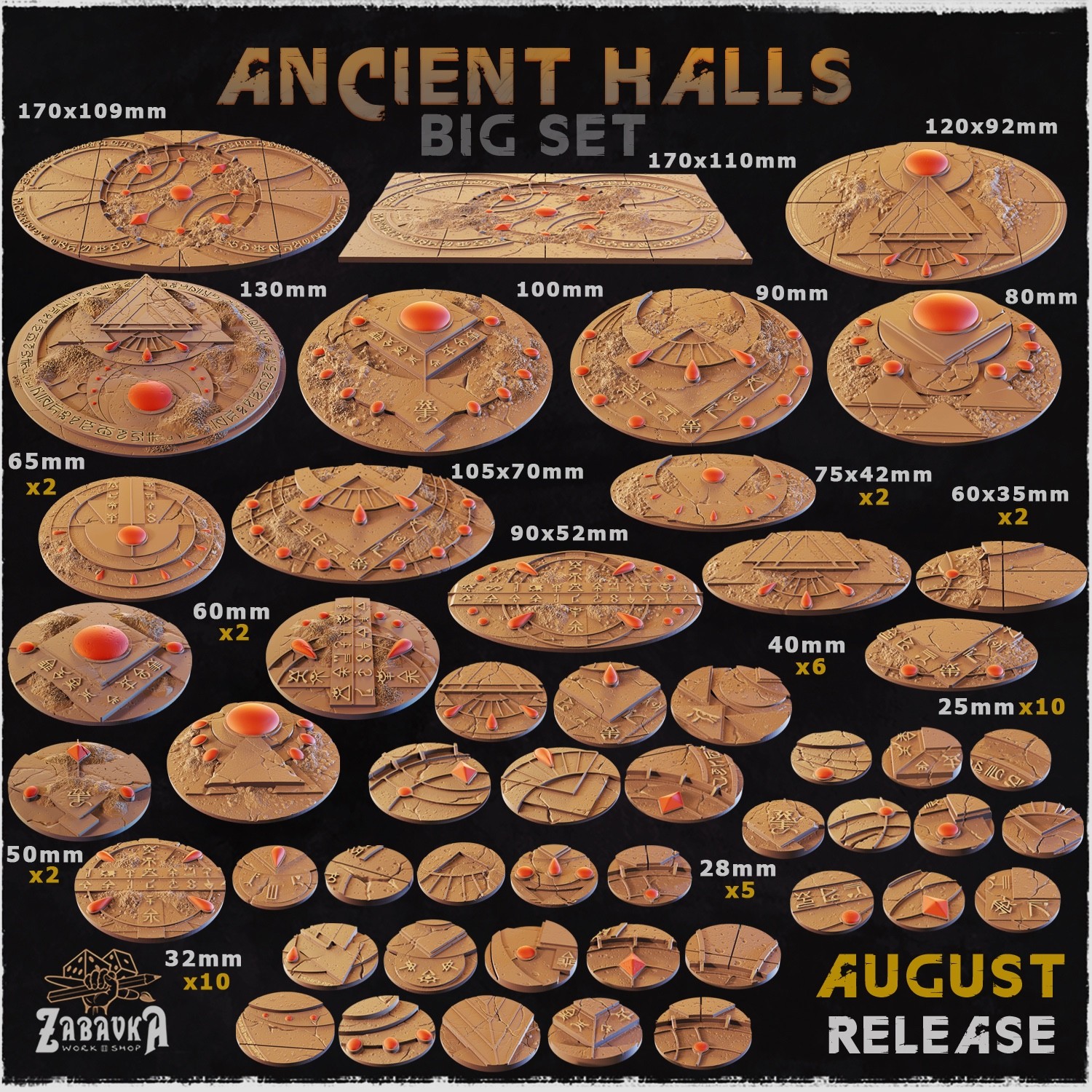 Ancient Temple Miniature Bases & Toppers | 25mm 32mm 40mm Round Oval Sizes