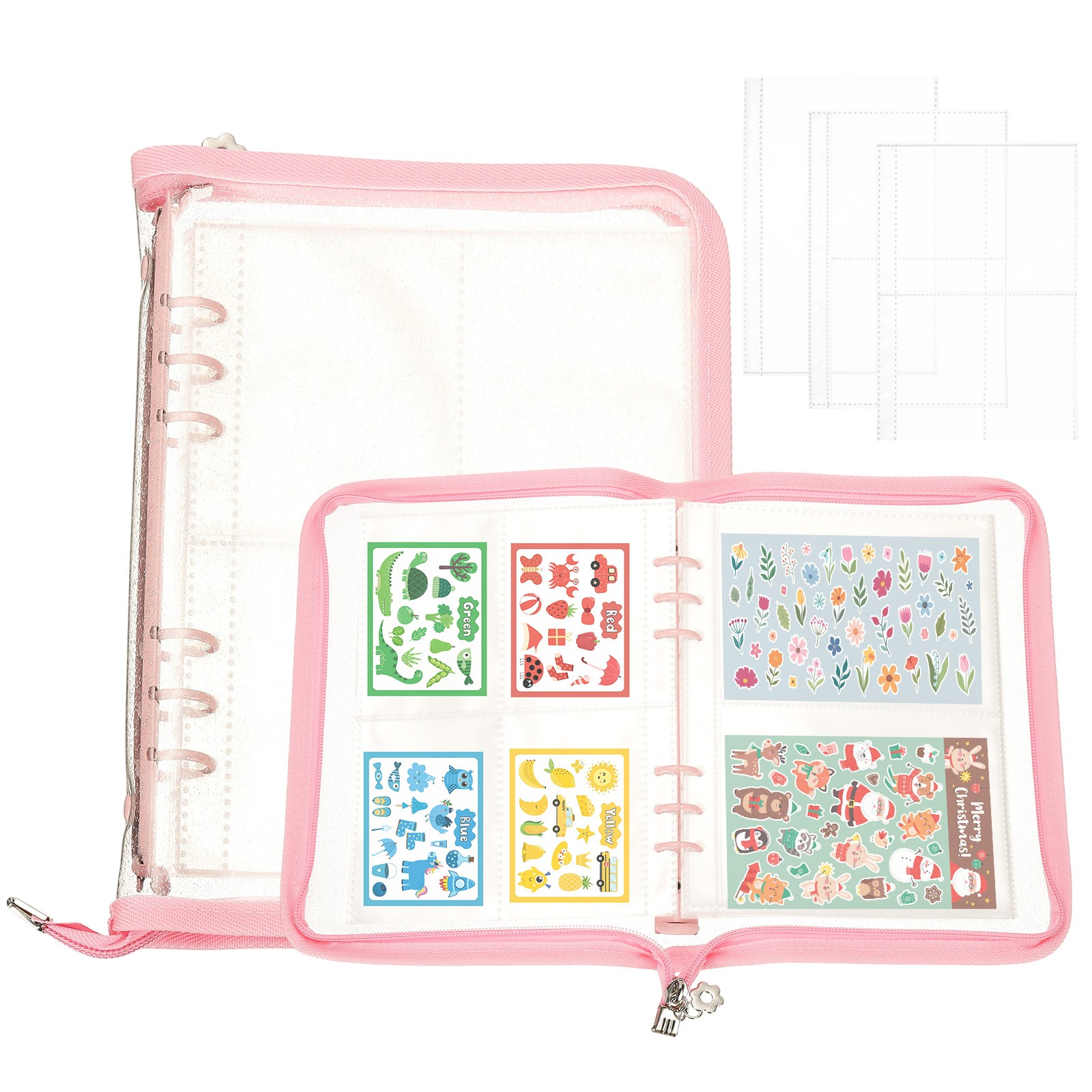 Sticker Organizer Binder, Sticker Album with 180 Pocket, Pink