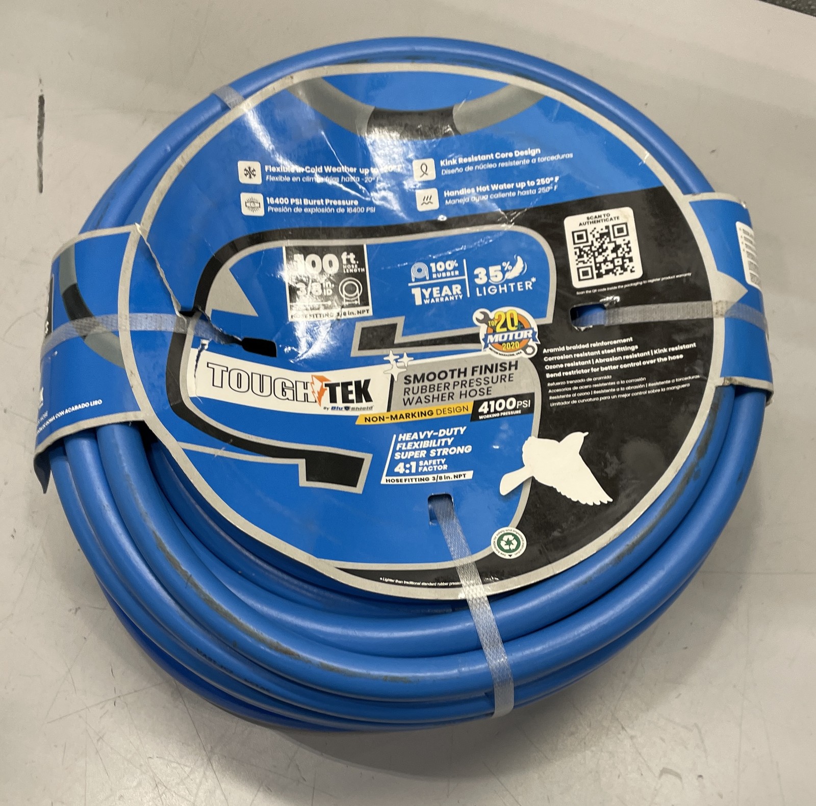 BluBird Tough-Tek 3/8 Inch x 100 Ft. 4000 PSI Rubber Pressure Washing Hose