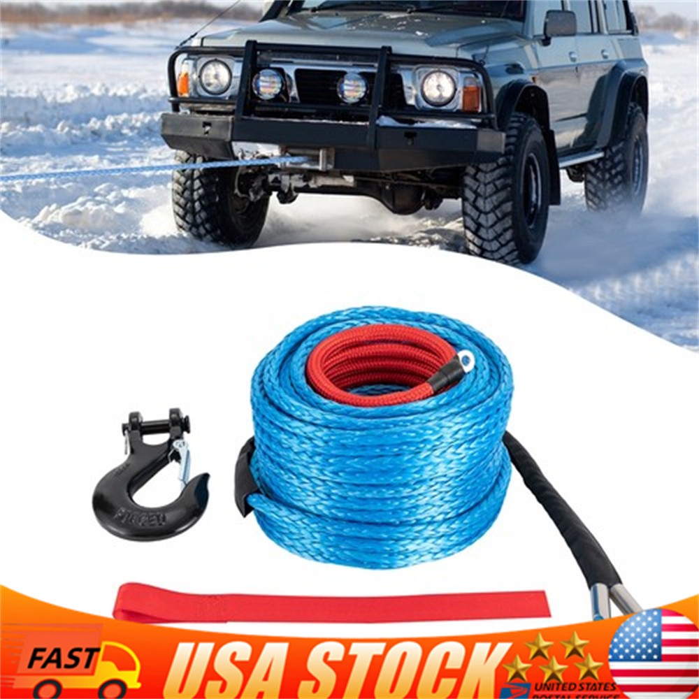 3/8"x100' Synthetic Winch Rope w/ Hook Winch Cable w/Protective Sleeve New