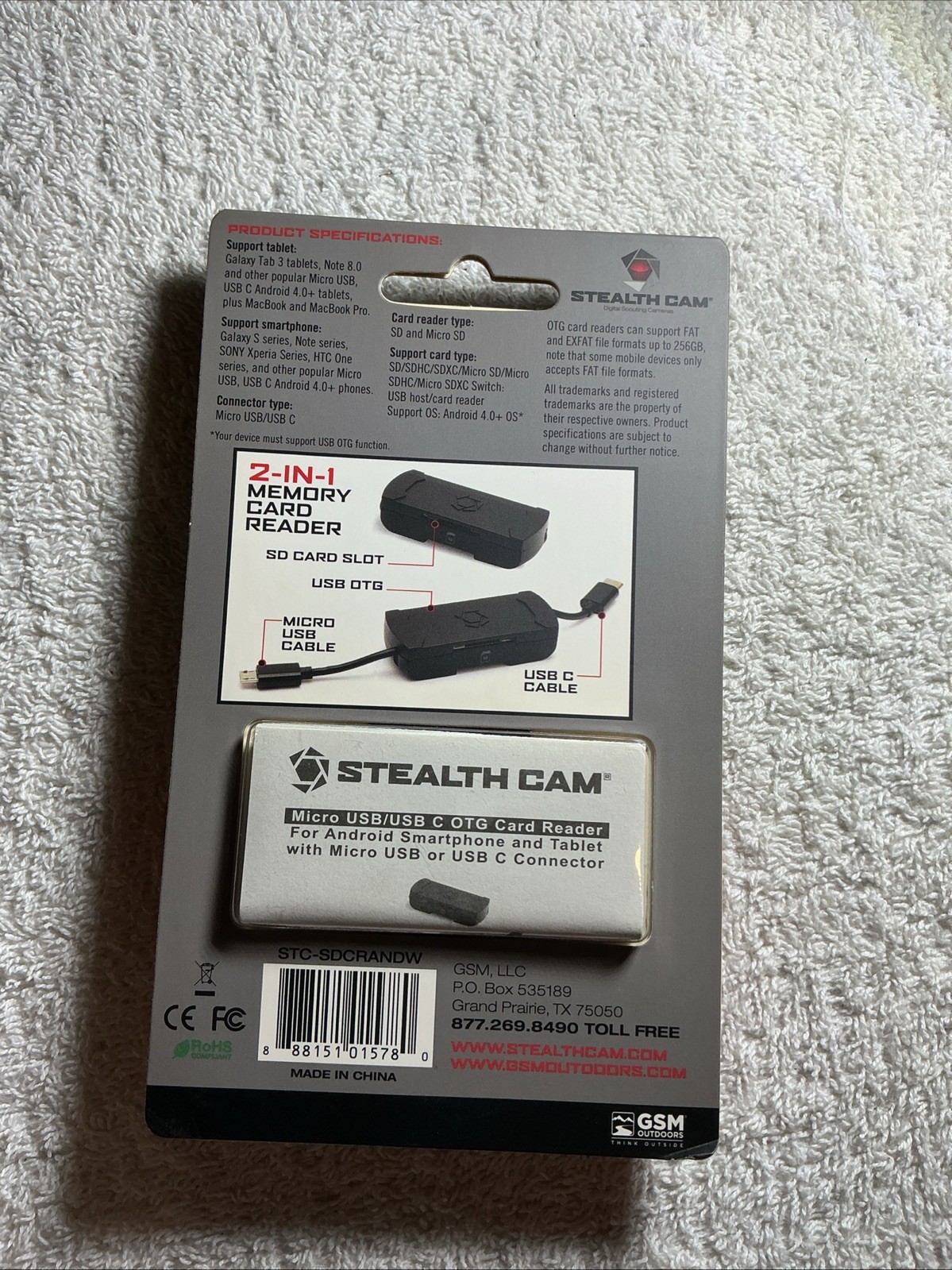 Stealth Cam Micro USB & USB C OTG 2-in-1 Memory Card Reader Android