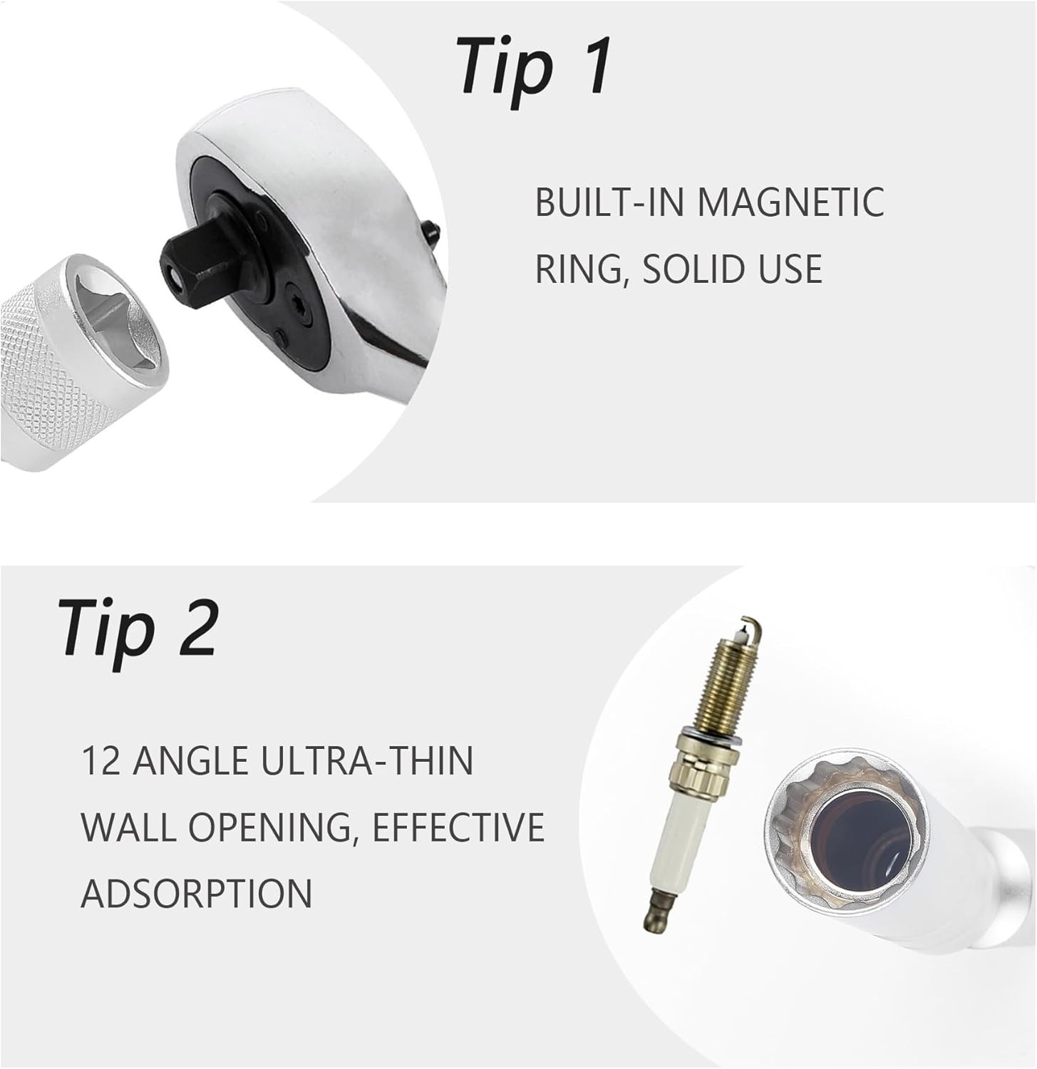 14mm & 16mm Thin Wall Magnetic Swivel Spark Plug Socket 12-Point Removal Tool