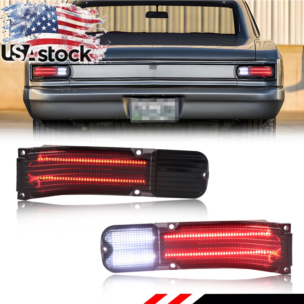 Set Smoked LED Tail Brake & Backup Light Lenses For 1966 Chevy Chevelle & Malibu
