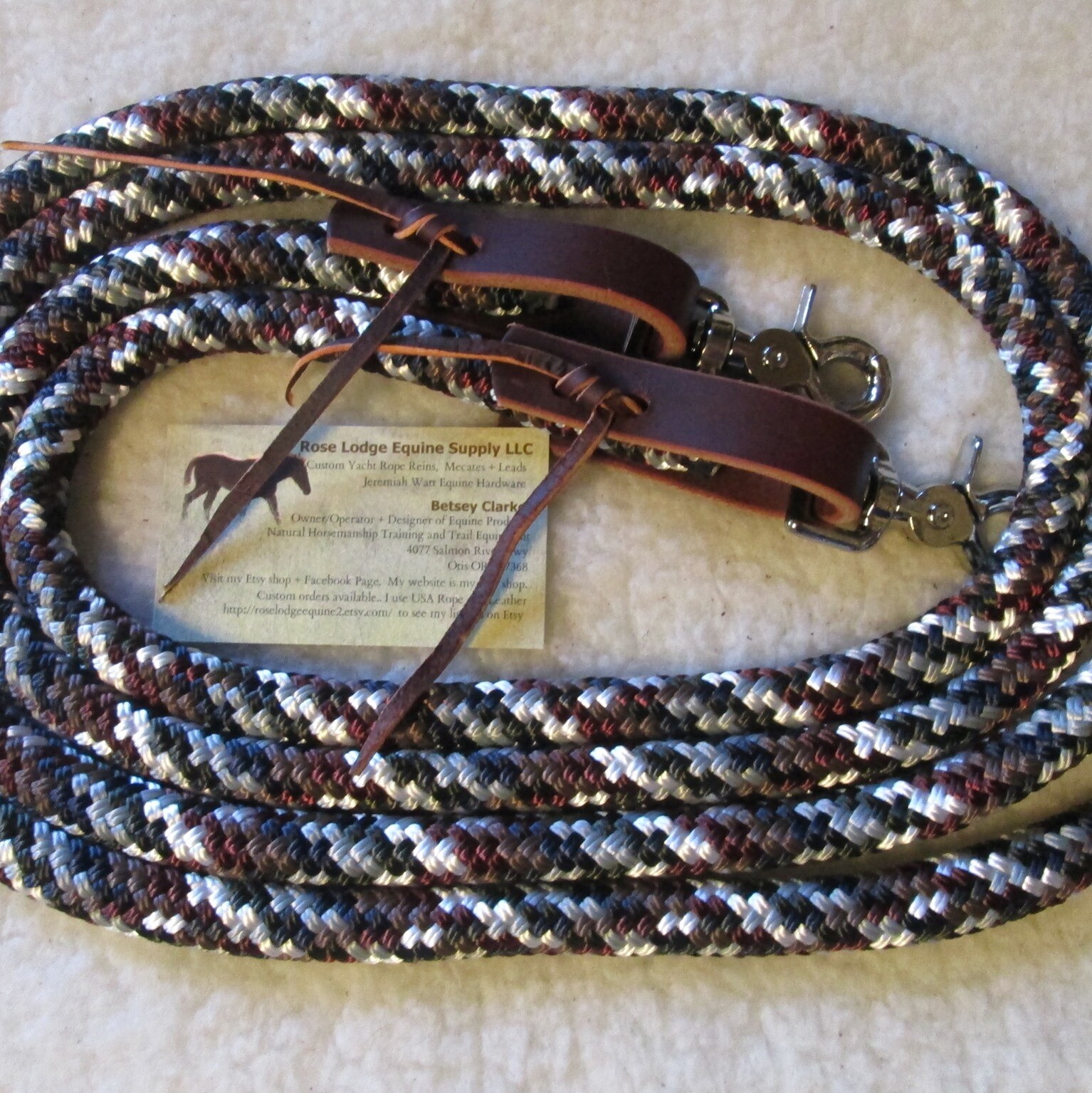 Trail Training Yacht Rope Reins w Leathers + Snaps! Choose from 10 colors! USA