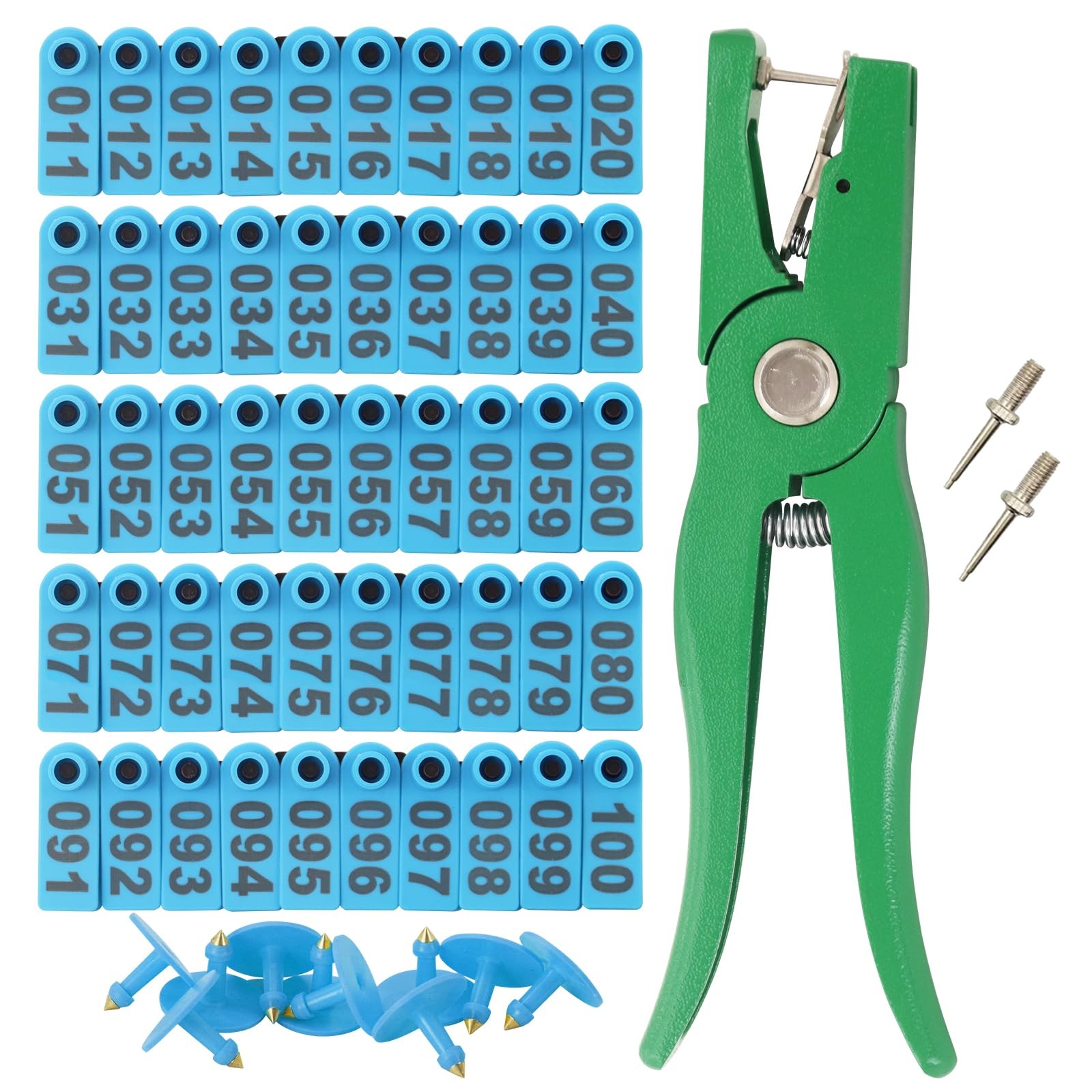 Sheep Ear Tag 001-100 Number Plastic Livestock Tags Goat with Punch Applicato...