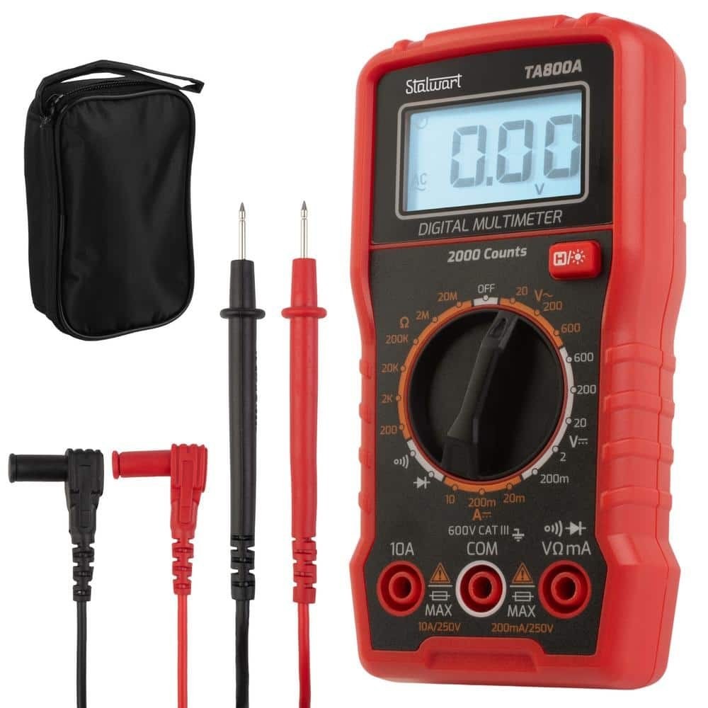 Stalwart Digital Volt Meter with Backlit Display - Red