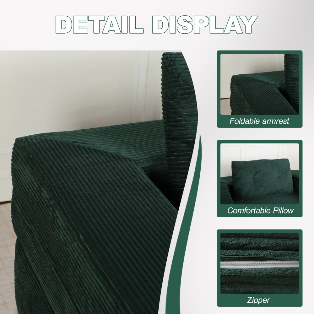Corduroy Floor Sofa Bed w/ Pillow for Adults & Pets, Dark Green