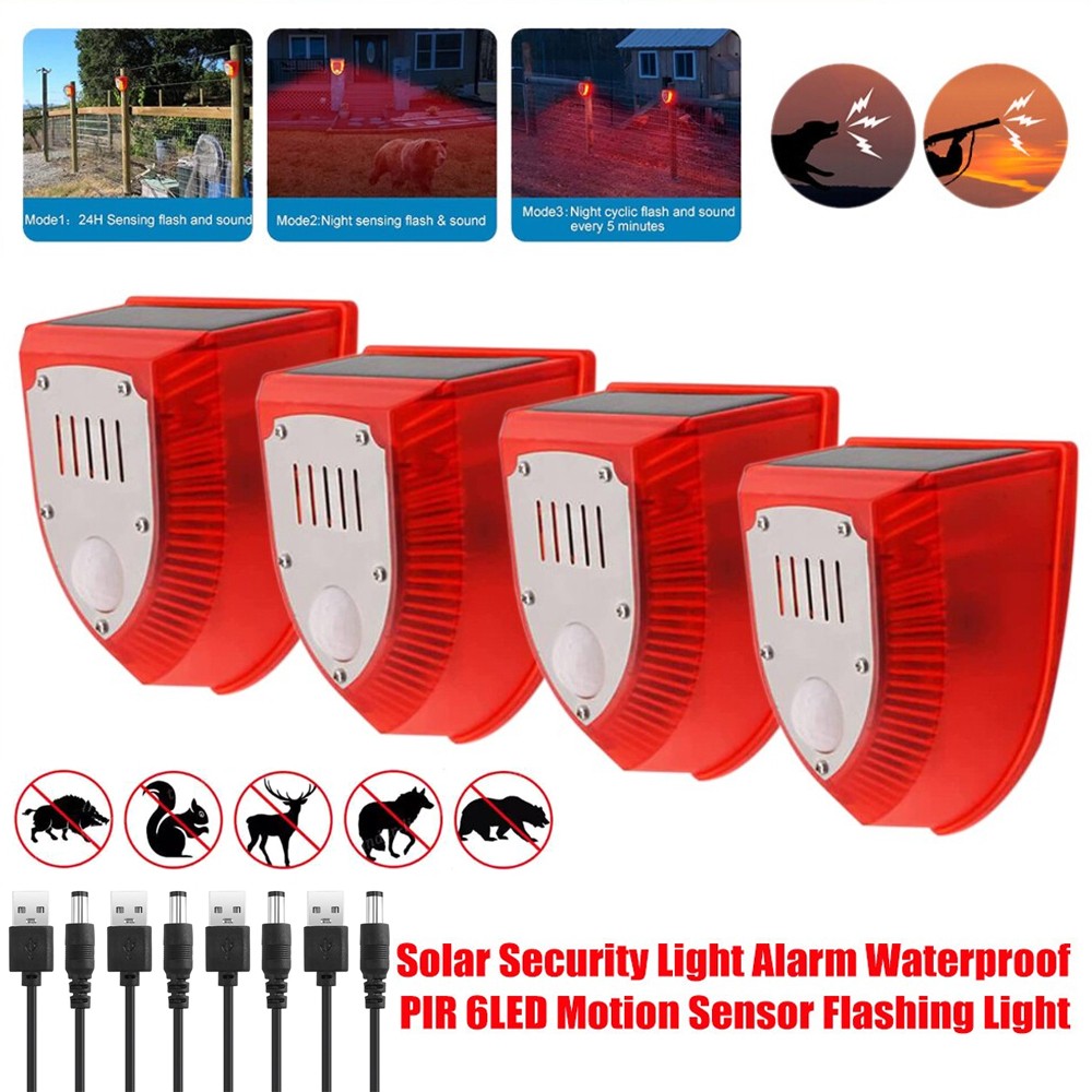 4Pack Solar Alarm LED Light Strobe Wireless Motion Sensor Detector Warning Lamp