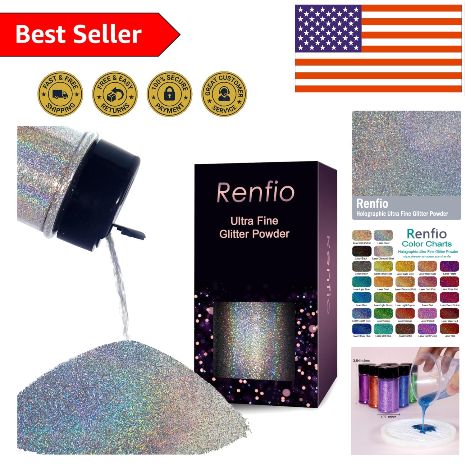Diamond Laser Silver Holographic Glitter Powder - 2.11oz Artisan Craft Sparkle