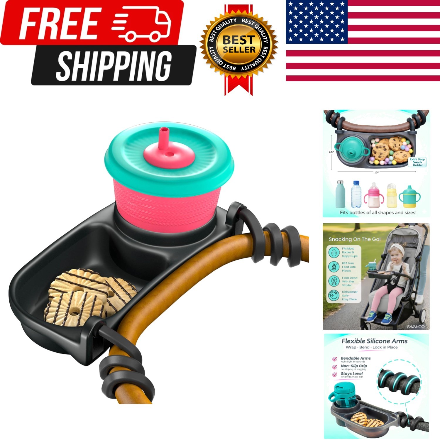 Universal Stroller Snack Tray | Compatible With Nuna Mockingbird Bugaboo Uppa...
