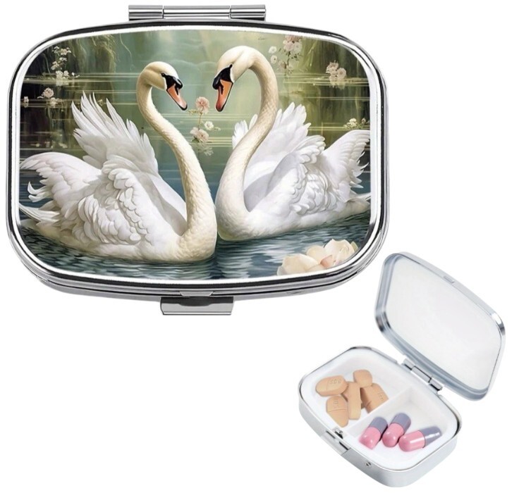 Beautiful Swan Pill Box, 2 Compartment Medicine Pill Case, Portable For Travel