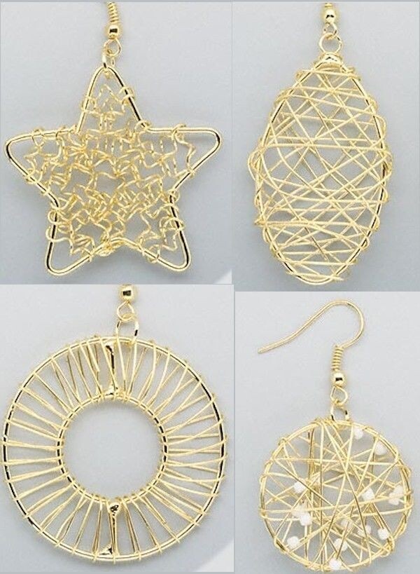 Earrings, 4 Pair Gold Plated Steel Wire Wrapped Earrings Base with Fishhook *