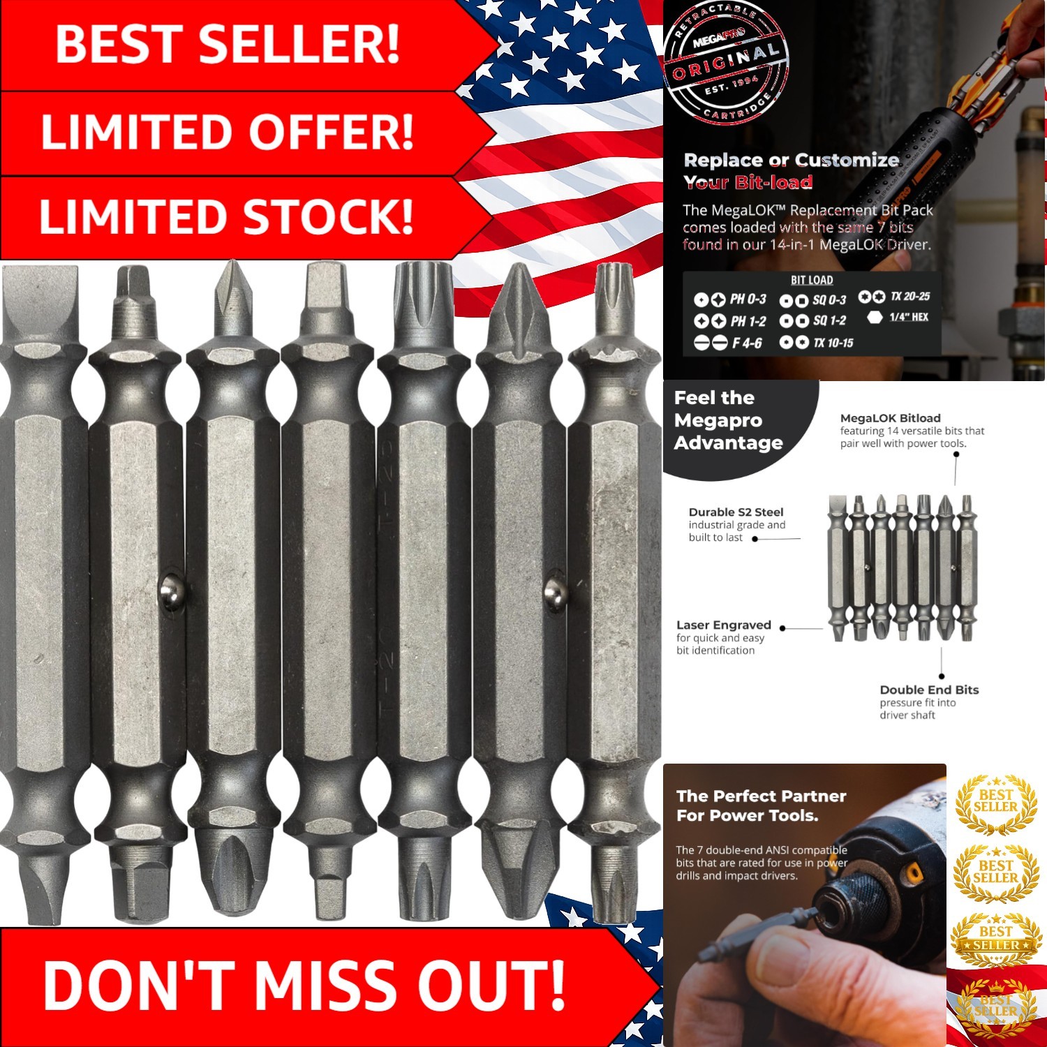 Versatile 7-Piece Double-Ended Bit Set - Phillips, Square, Torx Compatibility