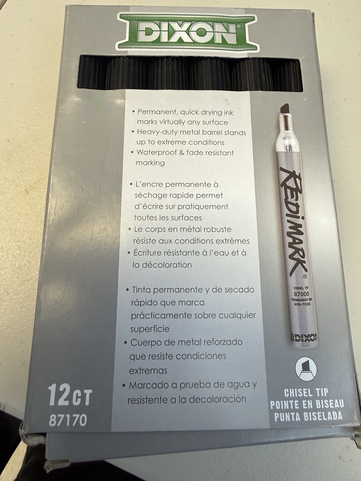 Dixon Redimark Permanent Marker Chisel Tip Black 12‑Count (87170)