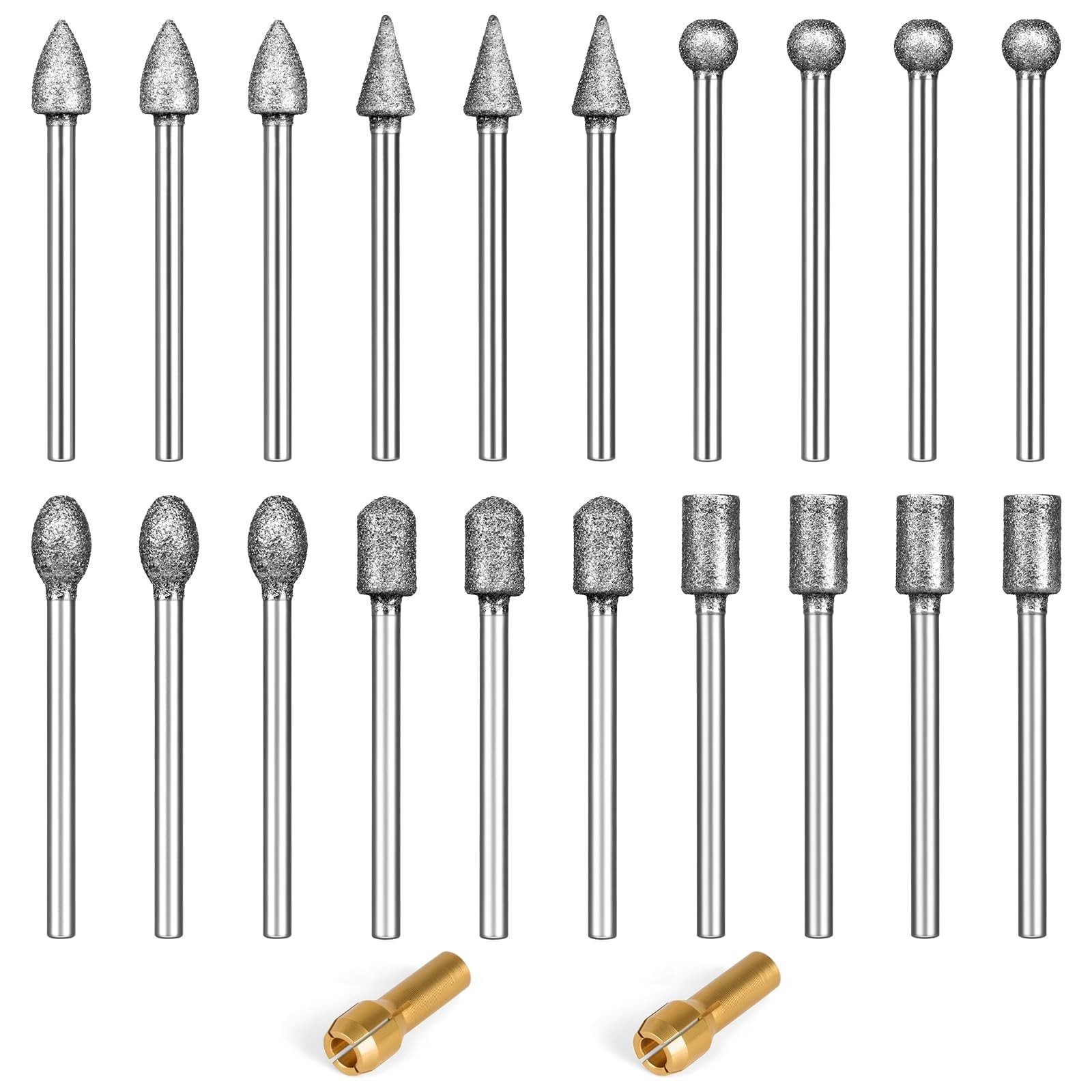 20 Pcs Diamond Grinding Bit Set Diamond Burr Bits for Dremel Rotary Tool